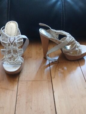 BCBGirls Cream Beaded Platform High-Heel Sandals
